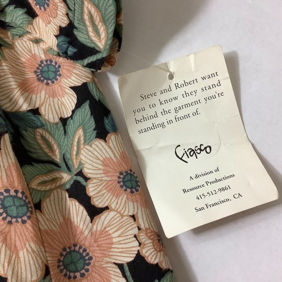 Vintage 90s Fiasco Grunge Pink Peach, Blue, Black Floral Button Front Dress XXS - Picture 6 of 6